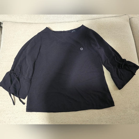 women's JPMorgan Chase Navy shirt size 6 petite, tie 3/4 sleeve